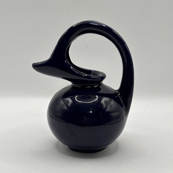 Vtg Hull Cobalt Blue MCM Art Deco 5.5” Creamer/Syrup/Vase Pitcher USA, RARE #665 - Picture 1 of 8
